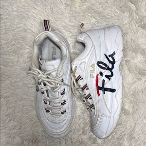 Fila White Sneakers with Navy and Red Details